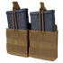 The Condor Double M14 Open-Top Mag Pouch in tan holds two black rifle magazines with elastic retention straps, perfect for military or EDC use.
