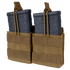 The Condor Double M14 Open-Top Mag Pouch in tan holds two black rifle magazines with elastic retention straps, perfect for military or EDC use.