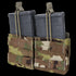 Two magazines in a Condor Double M14 Open-Top Mag Pouch, Scorpion OCP camouflage color, with retention straps.