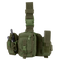 The Condor Utility Leg Rig in Olive Drab features multiple compartments, a buckle closure, adjustable straps, and side pockets holding a small flashlight and a multi-tool.