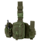 The Condor Utility Leg Rig in Olive Drab features multiple compartments, a buckle closure, adjustable straps, and side pockets holding a small flashlight and a multi-tool.