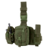 The Condor Utility Leg Rig in Olive Drab features multiple compartments, a buckle closure, adjustable straps, and side pockets holding a small flashlight and a multi-tool.