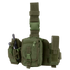 The Condor Utility Leg Rig in Olive Drab features multiple compartments, a buckle closure, adjustable straps, and side pockets holding a small flashlight and a multi-tool.