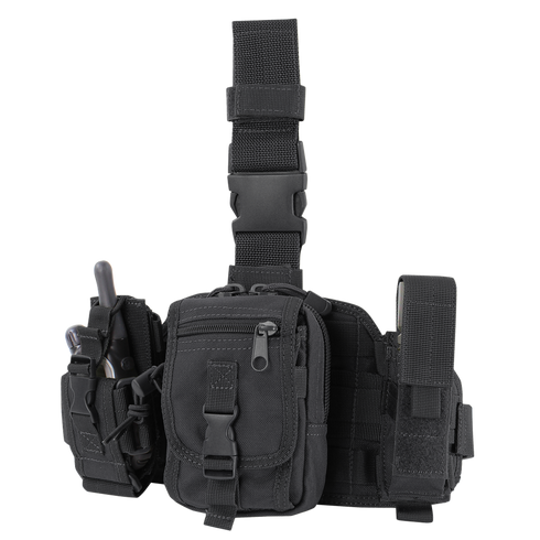The Condor Utility Leg Rig is a black tactical thigh bag with adjustable straps and multiple zippered compartments—ideal for EDC or carrying tools and accessories during bushcraft adventures.
