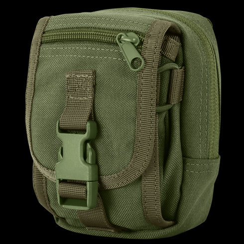 The Condor Gadget Pouch in Olive Drab features a front zippered pocket, buckle closure, and durable nylon straps.