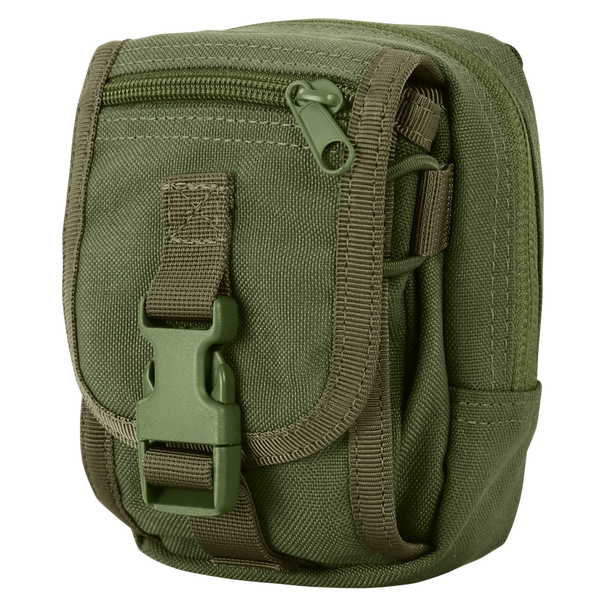 The Condor Gadget Pouch in Olive Drab features a front zippered pocket, buckle closure, and durable nylon straps.