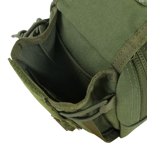 Close-up of the Condor Gadget Pouch in MultiCam Black, made of durable fabric with reinforced seams and an open top—perfect for bushcraft or EDC.