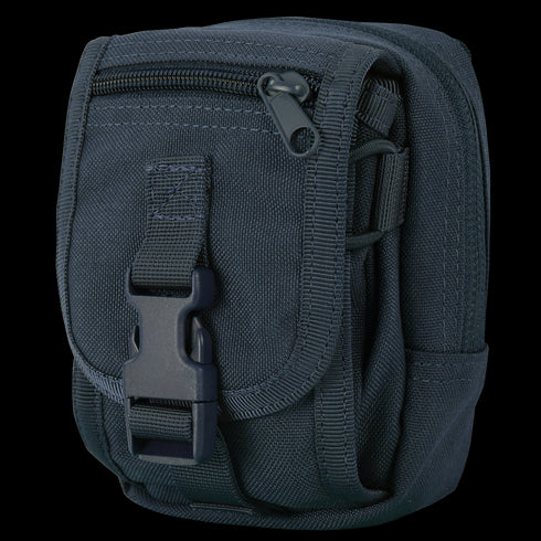 The Condor Gadget Pouch is a compact black pouch featuring a zippered main compartment and a front flap secured with a plastic buckle.