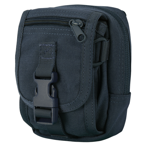 The Condor Gadget Pouch is a compact black pouch featuring a zippered main compartment and a front flap secured with a plastic buckle.