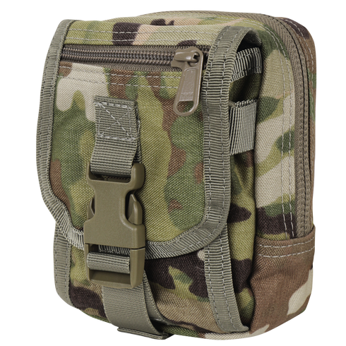 The Condor Gadget Pouch in Scorpion OCP features a zipper, front buckle strap, and multiple compartments—ideal for outdoor or military use.