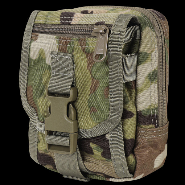 The Condor Gadget Pouch in Scorpion OCP features a zipper, front buckle strap, and multiple compartmentsāideal for outdoor or military use.