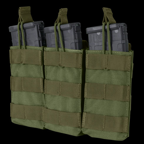 Condor Triple M4/M16 Open-Top Mag Pouch in Olive Drab holds three rifle magazines.