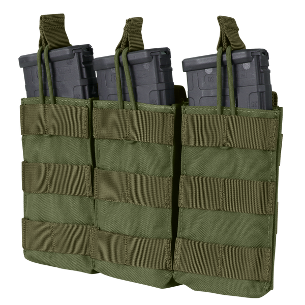 Condor Triple M4/M16 Open-Top Mag Pouch in Olive Drab holds three rifle magazines.