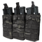Three Condor Triple M4/M16 Open-Top Mag Pouches in MultiCam Black, each holding a rifle magazine, are displayed side by side on a transparent background.