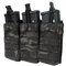 Three Condor Triple M4/M16 Open-Top Mag Pouches in MultiCam Black, each holding a rifle magazine, are displayed side by side on a transparent background.