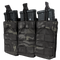 Three Condor Triple M4/M16 Open-Top Mag Pouches in MultiCam Black, each holding a rifle magazine, are displayed side by side on a transparent background.