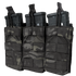 Three Condor Triple M4/M16 Open-Top Mag Pouches in MultiCam Black, each holding a rifle magazine, are displayed side by side on a transparent background.