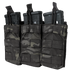 Three Condor Triple M4/M16 Open-Top Mag Pouches in MultiCam Black, each holding a rifle magazine, are displayed side by side on a transparent background.