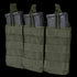 The Condor Triple M4/M16 Open-Top Mag Pouch in olive drab securely holds three black rifle magazines, each in its own pocket with retention straps on top.