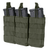 The Condor Triple M4/M16 Open-Top Mag Pouch in olive drab securely holds three black rifle magazines, each in its own pocket with retention straps on top.