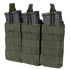 The Condor Triple M4/M16 Open-Top Mag Pouch in olive drab securely holds three black rifle magazines, each in its own pocket with retention straps on top.