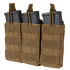 The Condor Triple M4/M16 Open-Top Mag Pouch holds three black rifle magazines and features MOLLE webbing on the front for attachment.