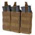 The Condor Triple M4/M16 Open-Top Mag Pouch holds three black rifle magazines and features MOLLE webbing on the front for attachment.