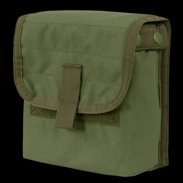 The Condor Ammo Pouch is an olive drab, rectangular fabric pouch with a flap secured by Velcro and two side snaps.