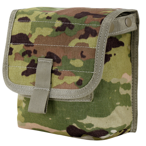 The Condor Ammo Pouch in Scorpion OCP is a small, rectangular camouflage pouch featuring a flap closure secured by a fabric tab and snap buttons.