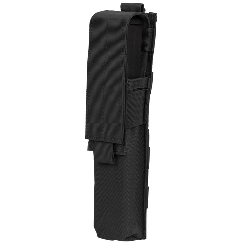 The Condor Single P90 & UMP45 Mag Pouch is a black nylon pouch with a flap closure, designed for carrying magazines—ideal for law enforcement or first responders. Shown upright against a white background.