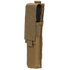 The Condor Single P90 & UMP45 Mag Pouch is a vertical tan nylon pouch with a flap closure and reinforced stitching, designed to securely carry a magazine for military or law enforcement use.