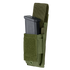 The Condor Single Pistol Mag Pouch is a green tactical pouch with Velcro flap, holds a black magazine, and features a strap for attachment.