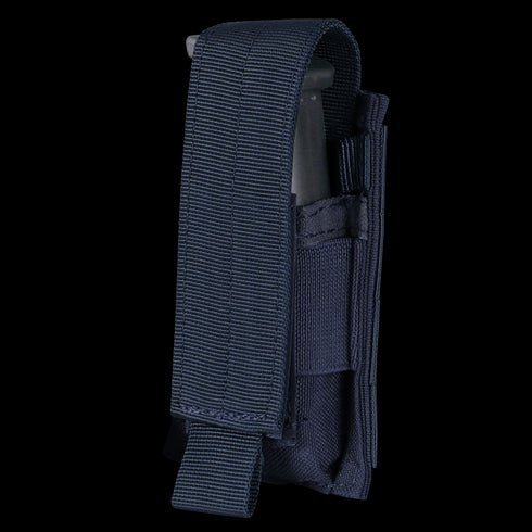 The Condor Single Pistol Mag Pouch, made of black nylon with a flap cover, securely holds a magazine or tool for EDC or military use.