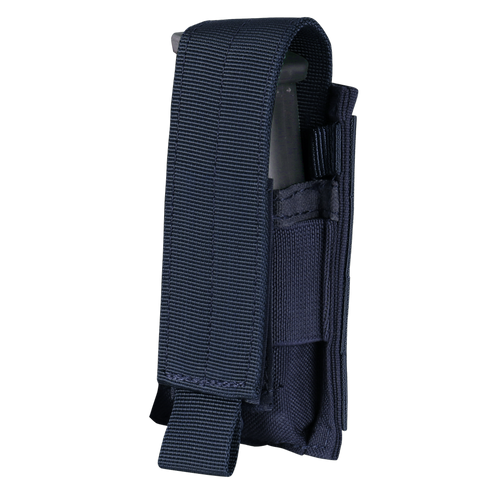 The Condor Single Pistol Mag Pouch, made of black nylon with a flap cover, securely holds a magazine or tool for EDC or military use.