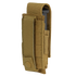 The Condor Single Pistol Mag Pouch in MultiCam Black features a flap cover with snap button, designed to securely hold a pistol magazine—ideal for military or law enforcement professionals.