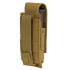 The Condor Single Pistol Mag Pouch in MultiCam Black features a flap cover with snap button, designed to securely hold a pistol magazine—ideal for military or law enforcement professionals.