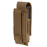 The Condor Single Pistol Mag Pouch is a tan tactical nylon case with a snap-button flap, perfect for law enforcement or range use, designed to hold one pistol magazine securely.