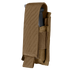 The Condor Single Pistol Mag Pouch is a brown tactical nylon pouch with a flap cover, perfect for military or EDC use. It securely holds one dark magazine and is displayed against a white background.