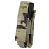 The Condor Single Pistol Mag Pouch in Scorpion OCP securely holds a black rectangular magazine with a Velcro flap closure.