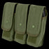 The Condor Triple AK/AR Mag Pouch in Olive Drab features three compartments, each secured with a flap and snap button closure.