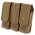 The Condor Triple AK/AR Mag Pouch is a tan pouch featuring three compartments, each secured by flap with snap button and Velcro closure—perfect for military or law enforcement use.