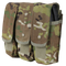 Three Scorpion OCP camouflage Condor Triple AK/AR Mag Pouches attached together, with one pouch partially open to reveal a black magazine inside.