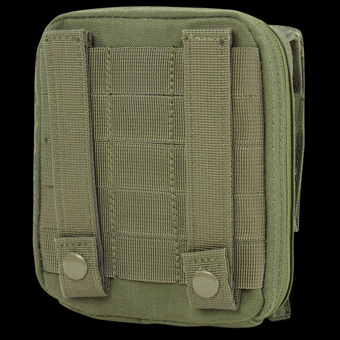 The Condor Map Pouch - Scorpion OCP features MOLLE straps and snap buttons on the back for easy attachment to military gear or bags.
