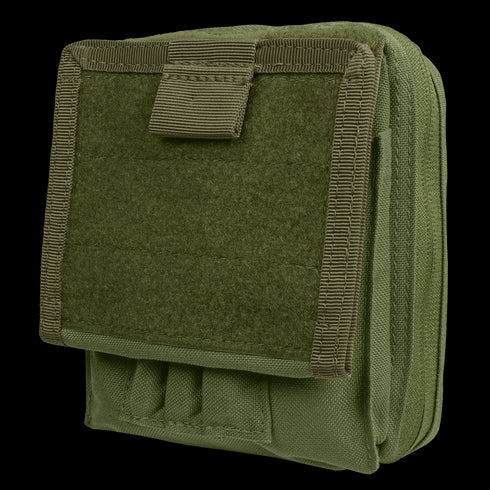 The Condor Map Pouch in Olive Drab is a tactical pouch with a Velcro-secured front flap, reinforced edges, and small exterior pockets.