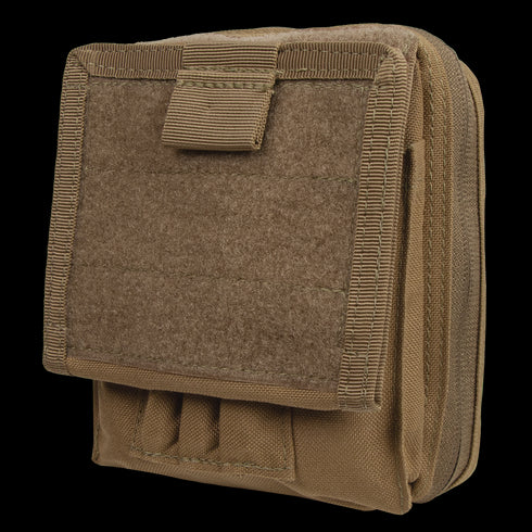 The Condor Map Pouch is a khaki tactical pouch with a front flap, multiple compartments, and reinforced stitching—ideal for Military or Law Enforcement use and perfect for carrying EDC gear or accessories.