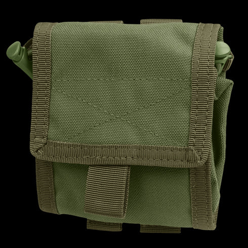 The Condor Roll-Up Utility Pouch in Olive Drab, featuring a flap closure and strap, is made of durable fabric and shown against a white background.