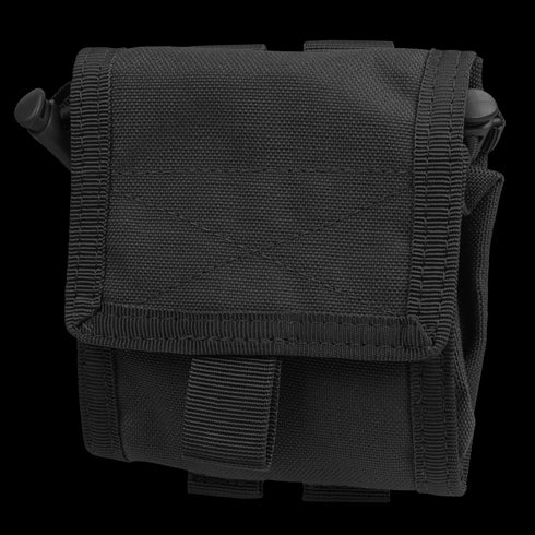 The Condor Roll-Up Utility Pouch is a black nylon rectangular pouch with reinforced stitching, Velcro flap, front loop, and side straps—perfect for law enforcement or first responders.