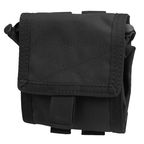 The Condor Roll-Up Utility Pouch is a black nylon rectangular pouch with reinforced stitching, Velcro flap, front loop, and side straps—perfect for law enforcement or first responders.
