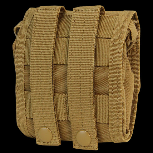 The Condor Roll-Up Utility Pouch in MultiCam features two vertical straps and snap buttons on the back, designed for easy attachment to gear or backpacks.