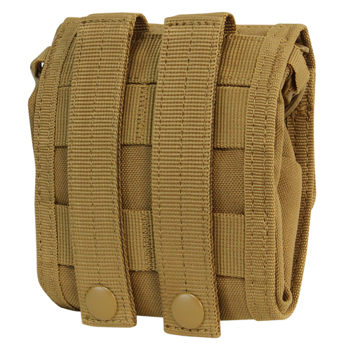 The Condor Roll-Up Utility Pouch in MultiCam features two vertical straps and snap buttons on the back, designed for easy attachment to gear or backpacks.